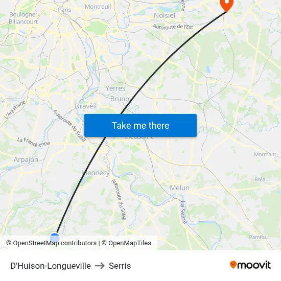 D'Huison-Longueville to Serris map