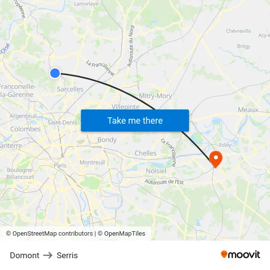 Domont to Serris map