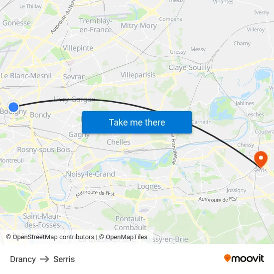 Drancy to Serris map