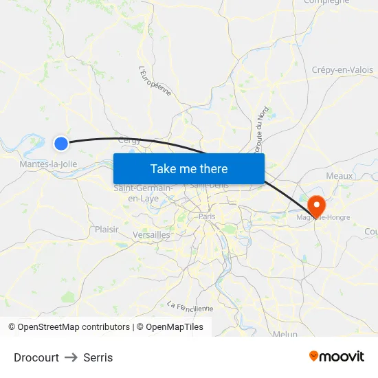 Drocourt to Serris map