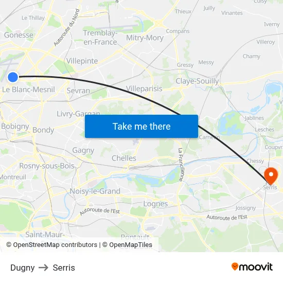 Dugny to Serris map