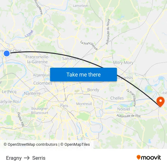 Eragny to Serris map