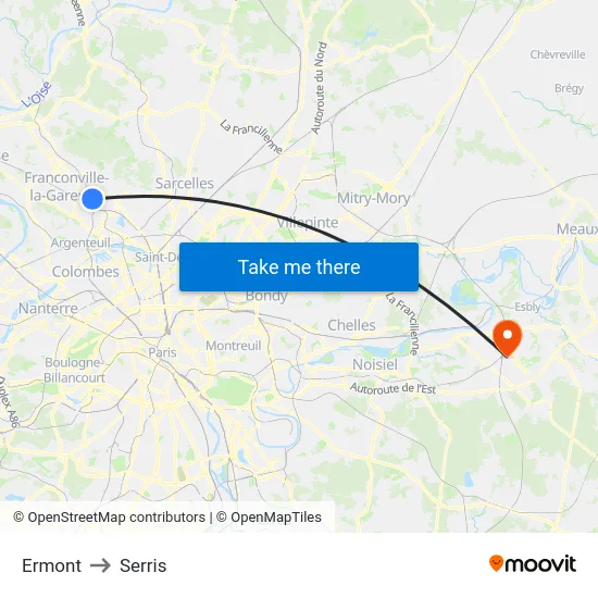 Ermont to Serris map