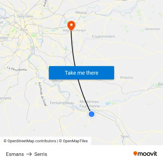 Esmans to Serris map