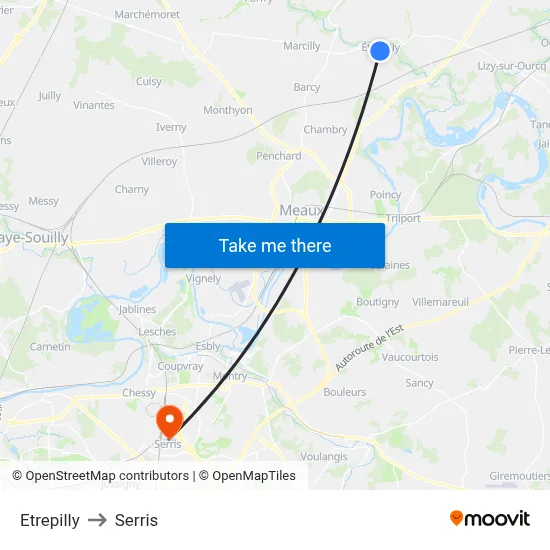 Etrepilly to Serris map