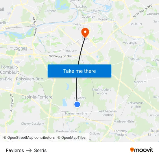 Favieres to Serris map