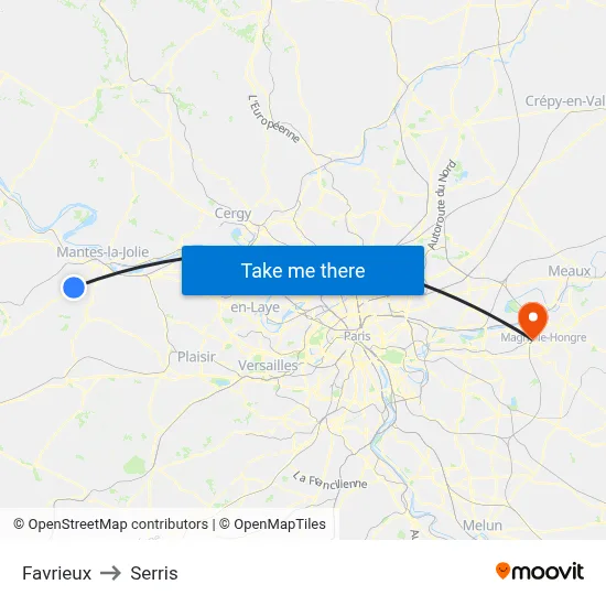 Favrieux to Serris map