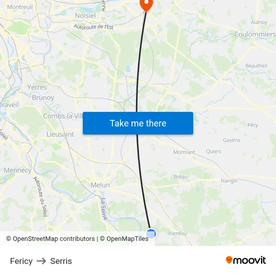 Fericy to Serris map
