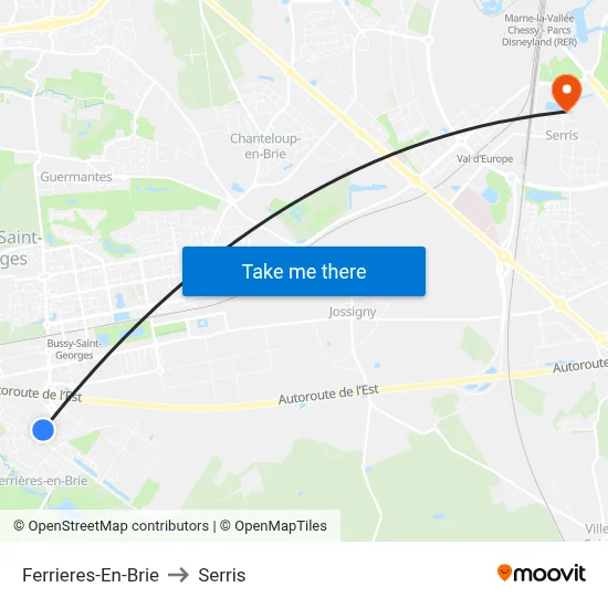 Ferrieres-En-Brie to Serris map