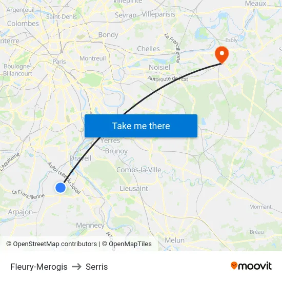 Fleury-Merogis to Serris map