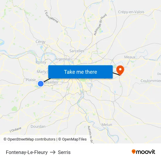 Fontenay-Le-Fleury to Serris map