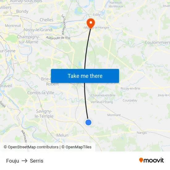 Fouju to Serris map