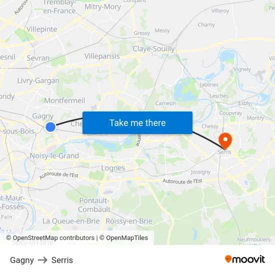 Gagny to Serris map