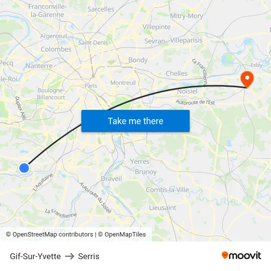 Gif-Sur-Yvette to Serris map