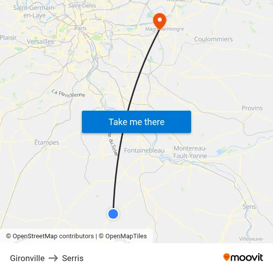 Gironville to Serris map