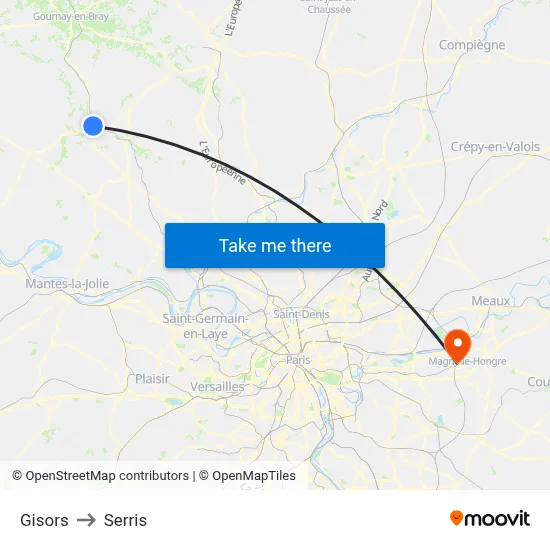 Gisors to Serris map