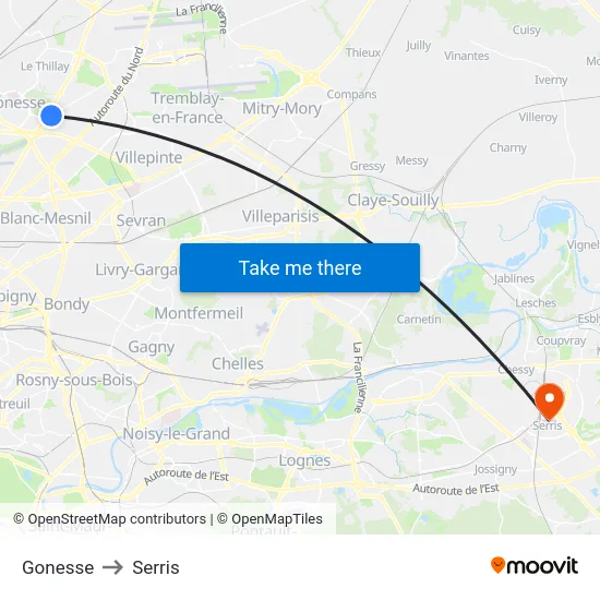 Gonesse to Serris map