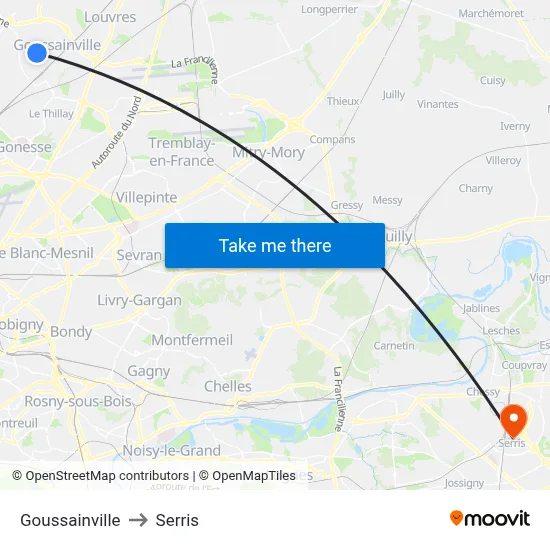 Goussainville to Serris map