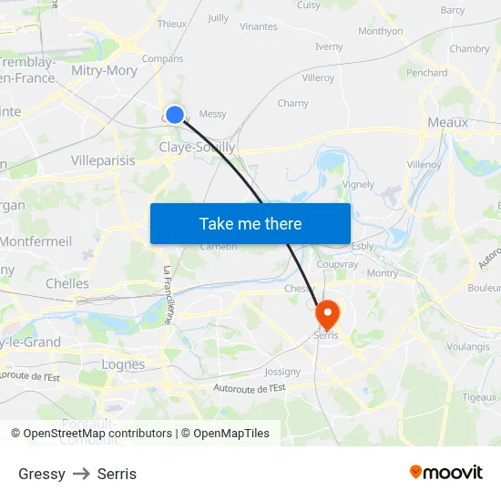 Gressy to Serris map