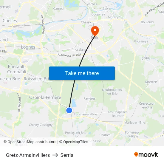 Gretz-Armainvilliers to Serris map