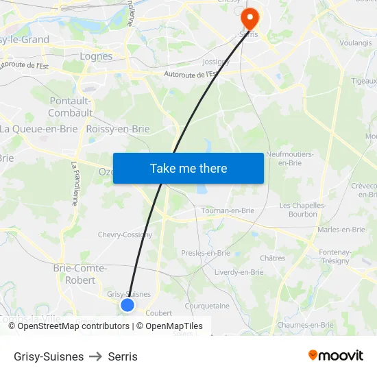 Grisy-Suisnes to Serris map