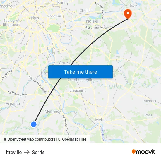 Itteville to Serris map