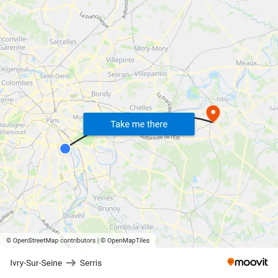 Ivry-Sur-Seine to Serris map