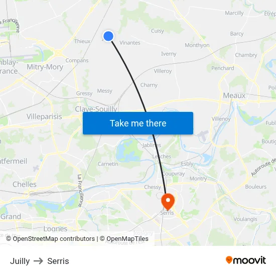 Juilly to Serris map