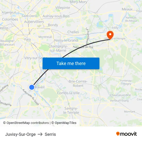 Juvisy-Sur-Orge to Serris map