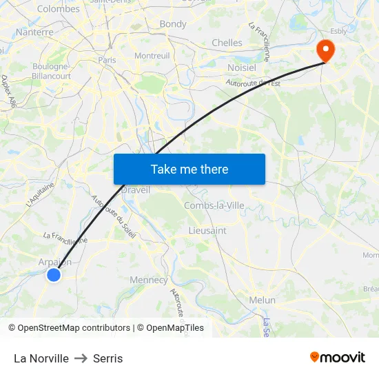 La Norville to Serris map