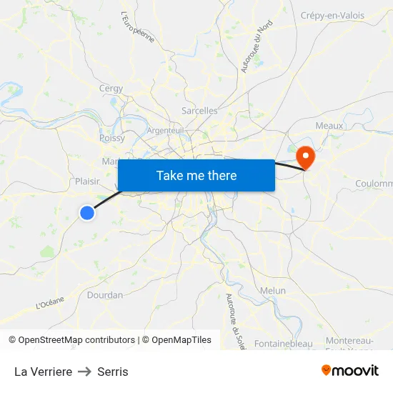 La Verriere to Serris map