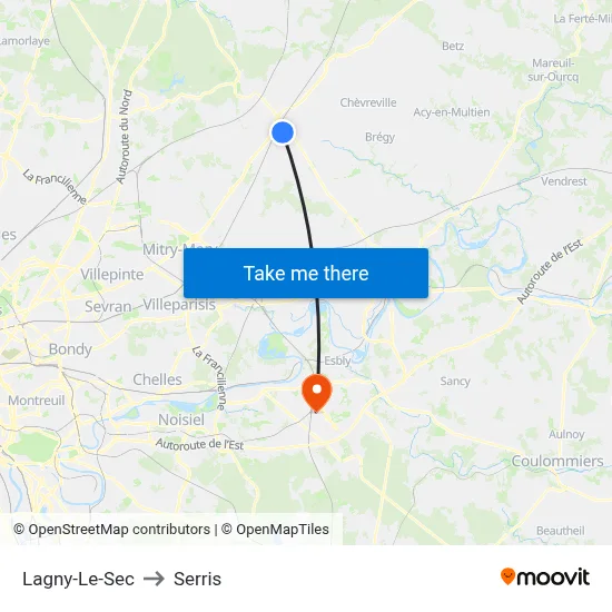 Lagny-Le-Sec to Serris map