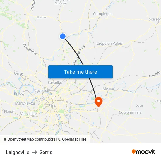 Laigneville to Serris map