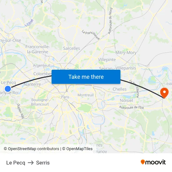 Le Pecq to Serris map