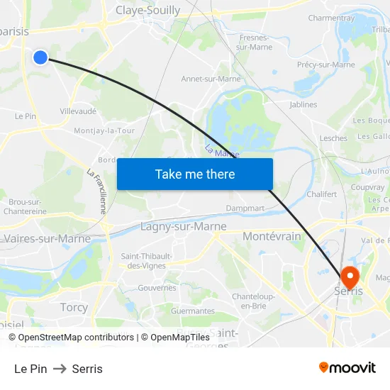 Le Pin to Serris map