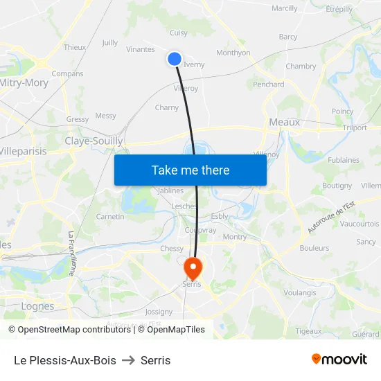 Le Plessis-Aux-Bois to Serris map
