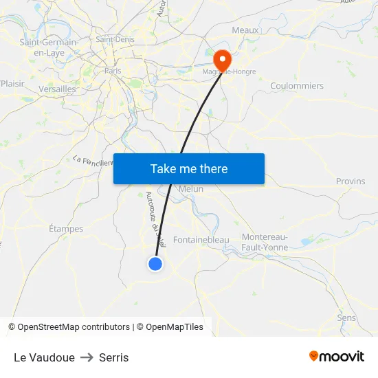 Le Vaudoue to Serris map