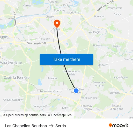Les Chapelles-Bourbon to Serris map