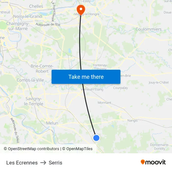 Les Ecrennes to Serris map