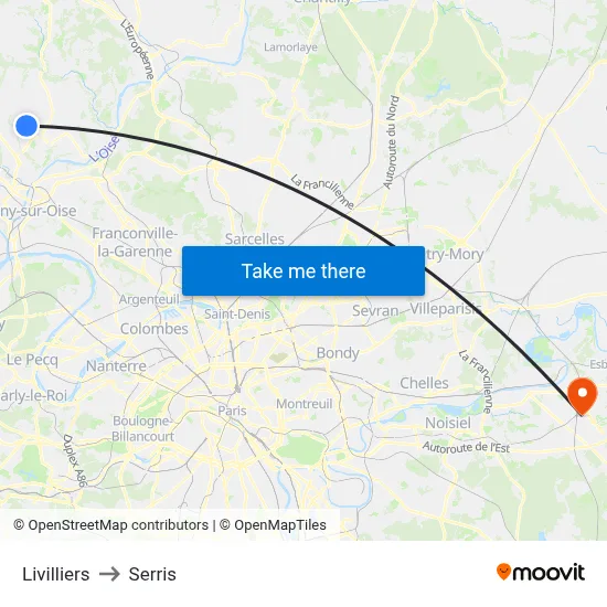 Livilliers to Serris map