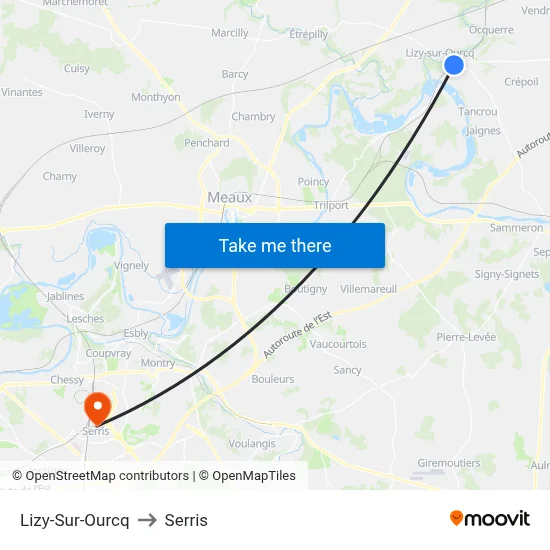 Lizy-Sur-Ourcq to Serris map