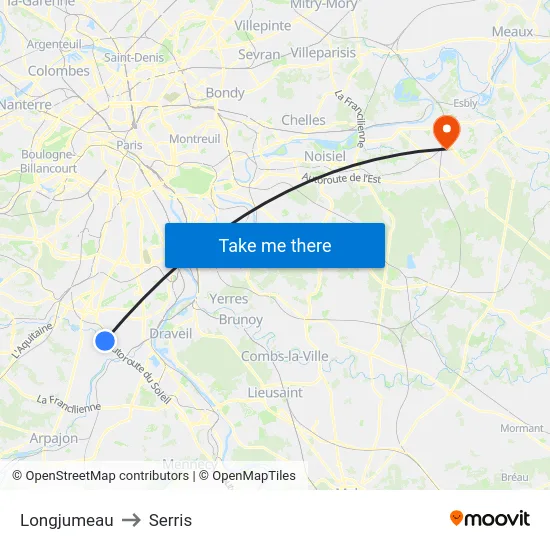 Longjumeau to Serris map