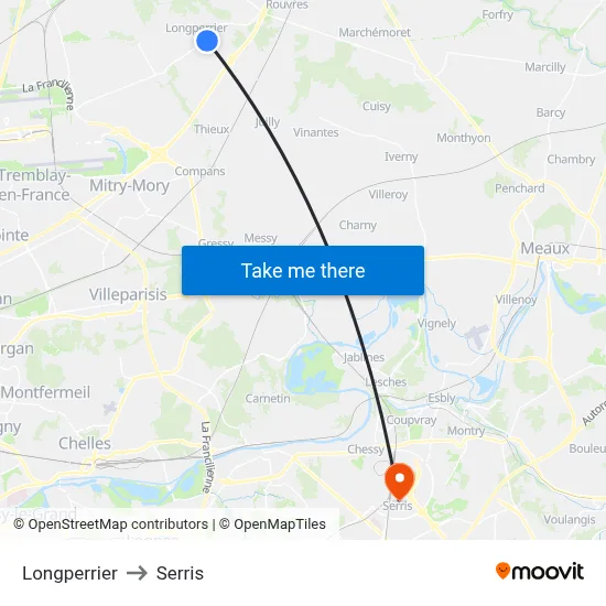 Longperrier to Serris map