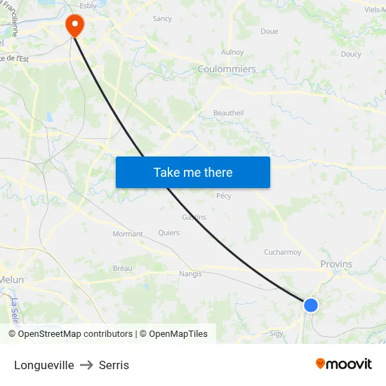 Longueville to Serris map
