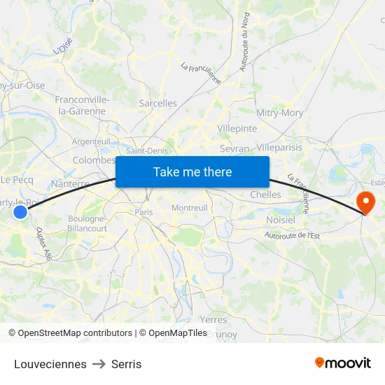 Louveciennes to Serris map