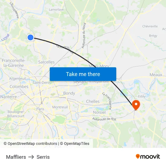 Maffliers to Serris map
