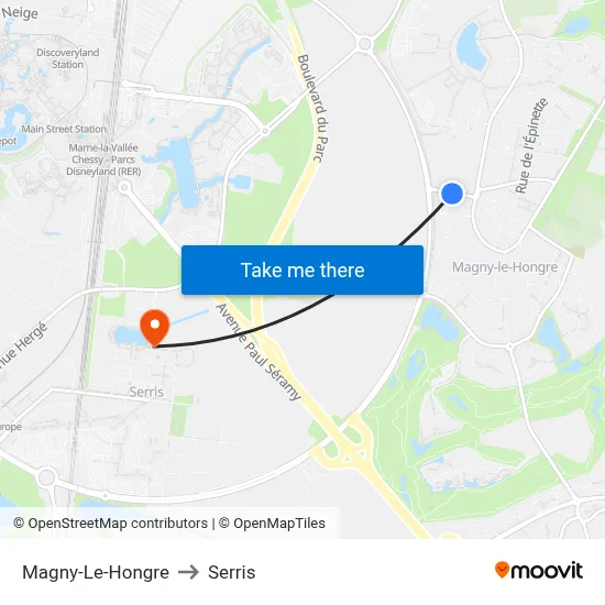 Magny-Le-Hongre to Serris map