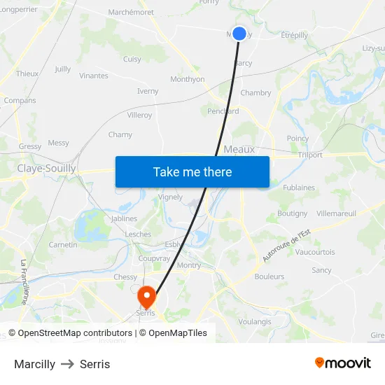 Marcilly to Serris map