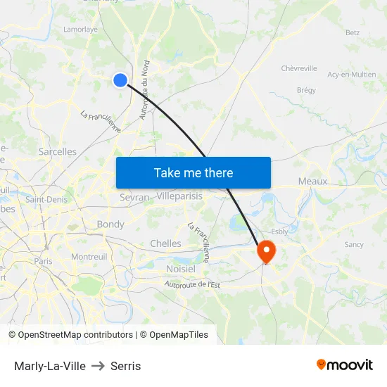 Marly-La-Ville to Serris map