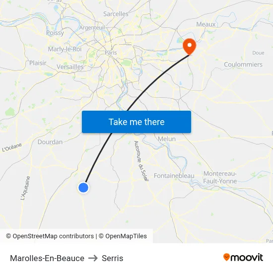 Marolles-En-Beauce to Serris map